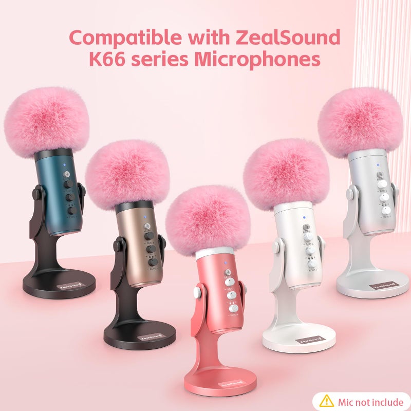 فلتر ZealSound Blue Yeti Pop لغطاء إسفنجي لميكروفون ميكروفون أزرق Yeti مع غطاء أمامي فروي للزجاج الأمامي لـ ZealSound K66/Yeti/Yeti X/Nano/Yeti Pro/AM8/SoloCast والمزيد من ميكروفونات USB (وردي) - Image 5